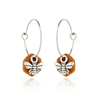 Bee & Honeycomb Polymer Clay Hoop Earrings - Surgical Steel