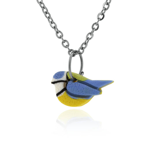 Blue Tit Polymer Clay Necklace - Surgical Steel Necklace