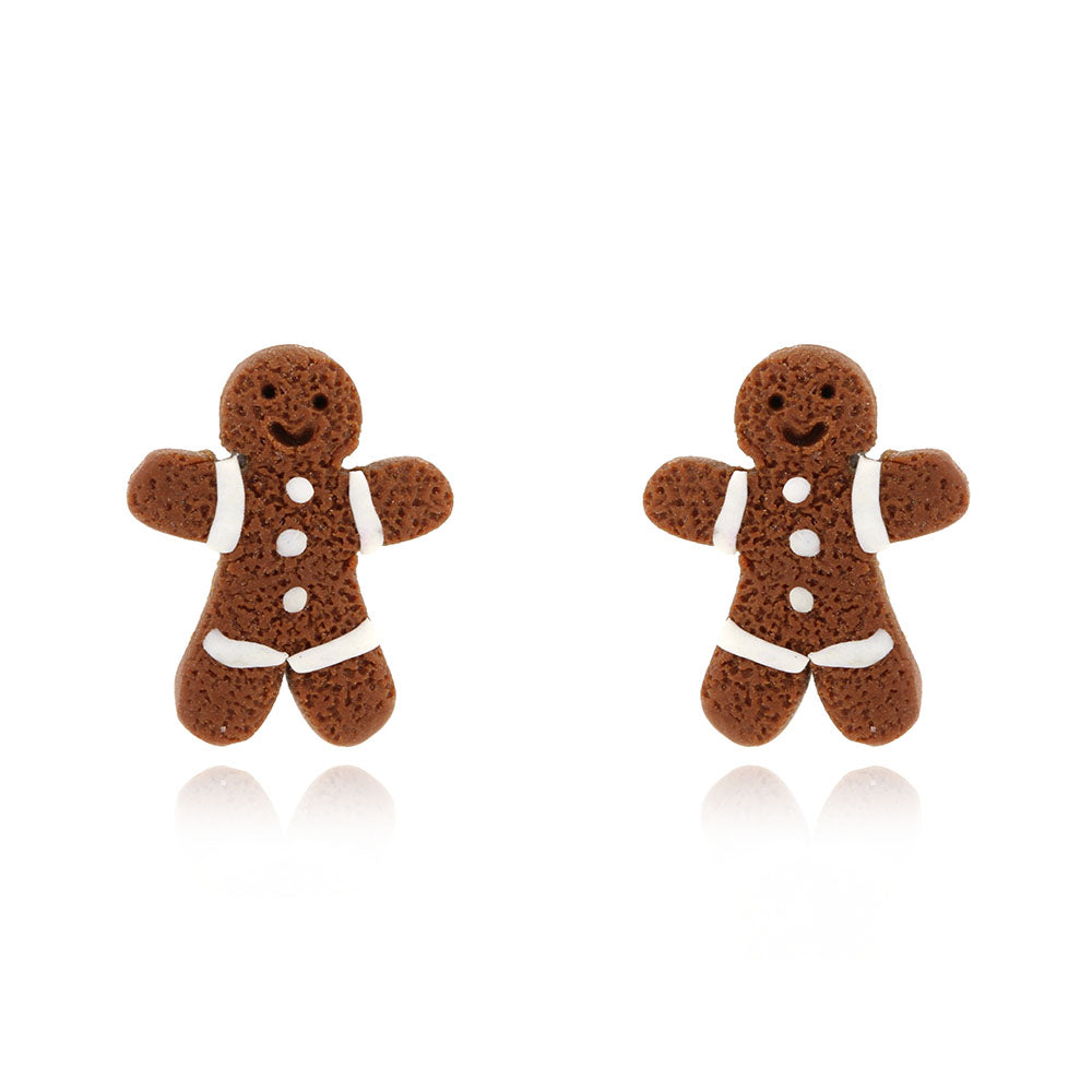 Gingerbread Man Polymer Clay Stud Earrings - Surgical Steel Stud Earrings