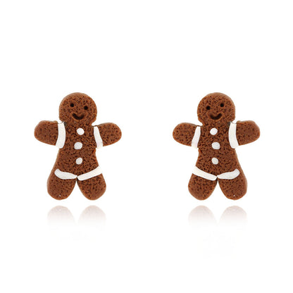 Gingerbread Man Polymer Clay Stud Earrings - Surgical Steel Stud Earrings