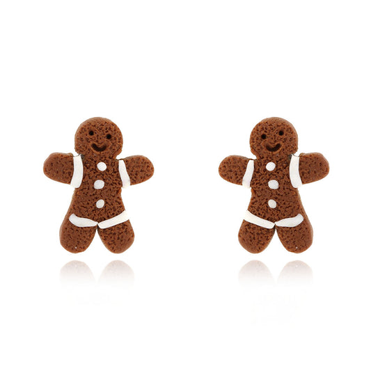 Gingerbread Man Polymer Clay Stud Earrings - Surgical Steel Stud Earrings