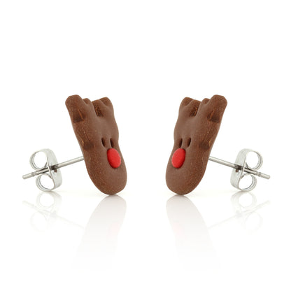 Rudolph Polymer Clay Stud Earrings - Surgical Steel