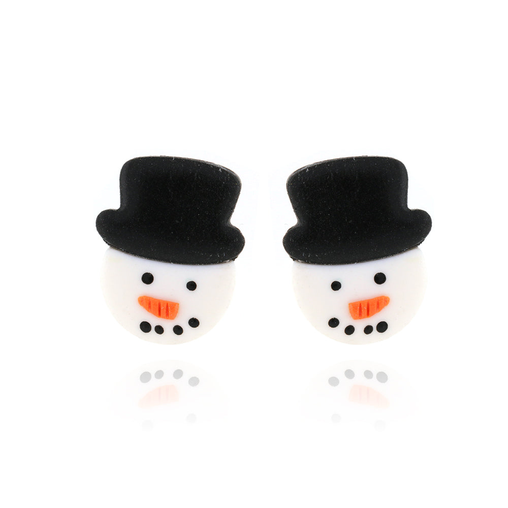 Snowman Polymer Clay Stud Earrings - Surgical Steel