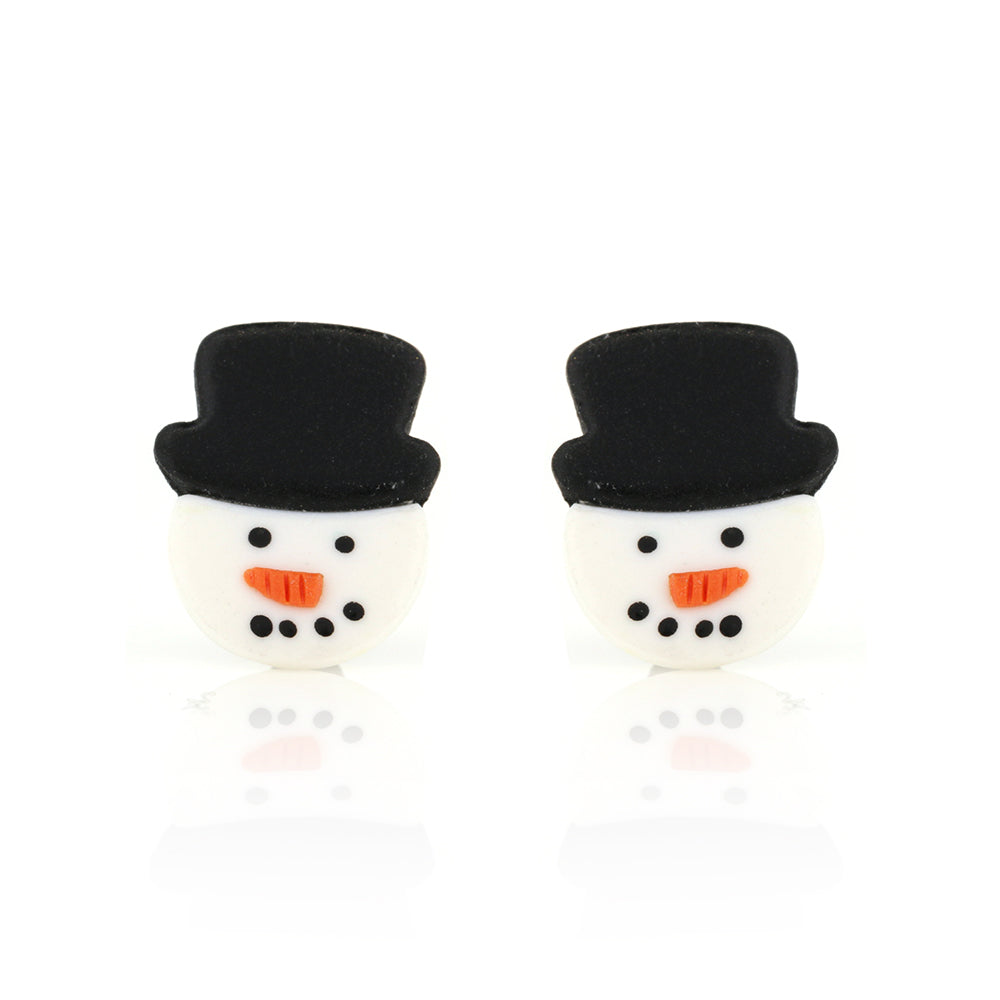Snowman Polymer Clay Stud Earrings - Surgical Steel