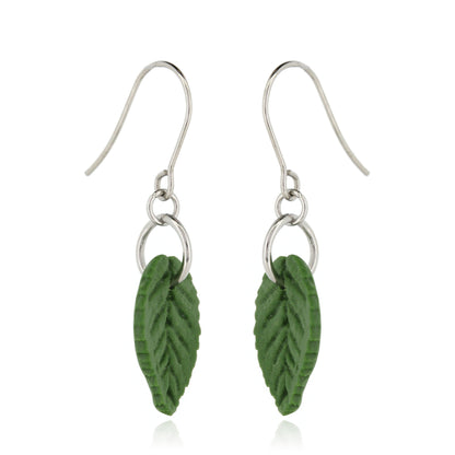 Detailed Leaf Polymer Clay Drop Earrings - Surgical Steel