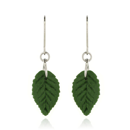Detailed Leaf Polymer Clay Drop Earrings - Surgical Steel