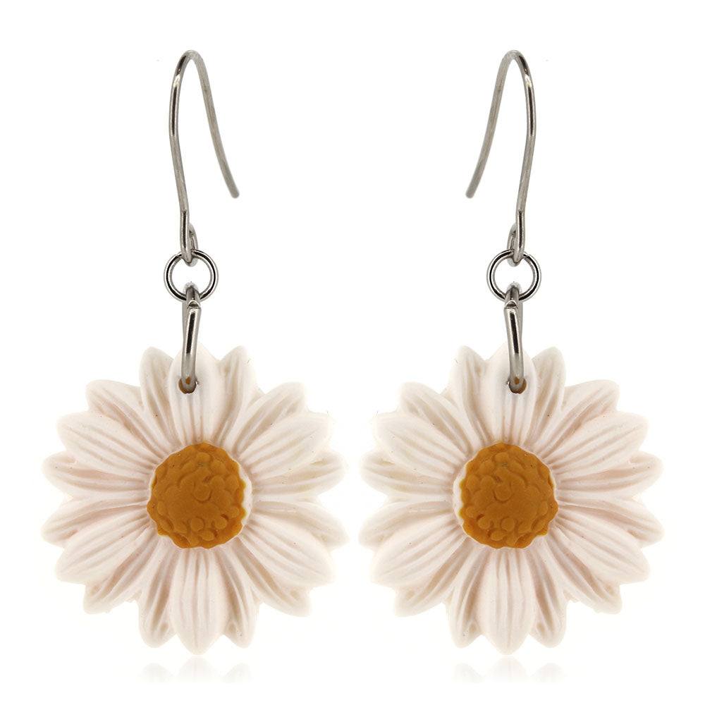 Daisy Polymer Clay Drop Earrings - Surgical Steel Drop Earrings