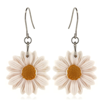 Daisy Polymer Clay Drop Earrings - Surgical Steel Drop Earrings