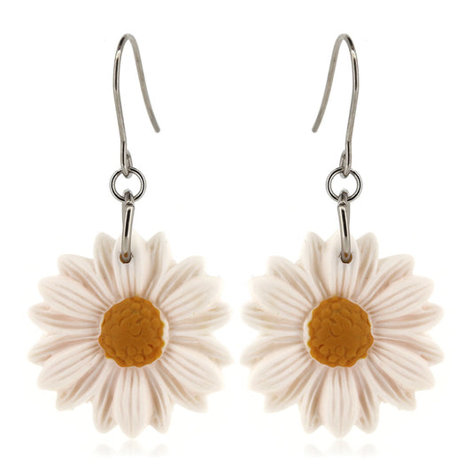 Daisy Polymer Clay Drop Earrings - Surgical Steel Drop Earrings