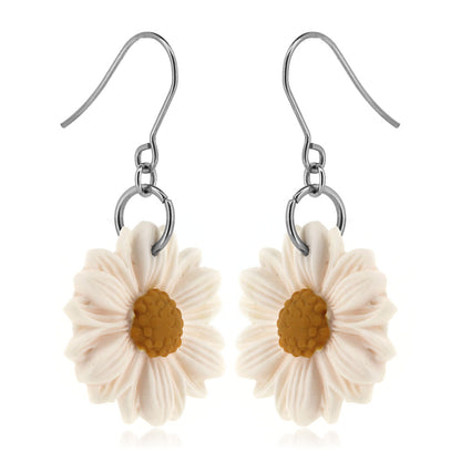 Daisy Polymer Clay Drop Earrings - Surgical Steel Drop Earrings