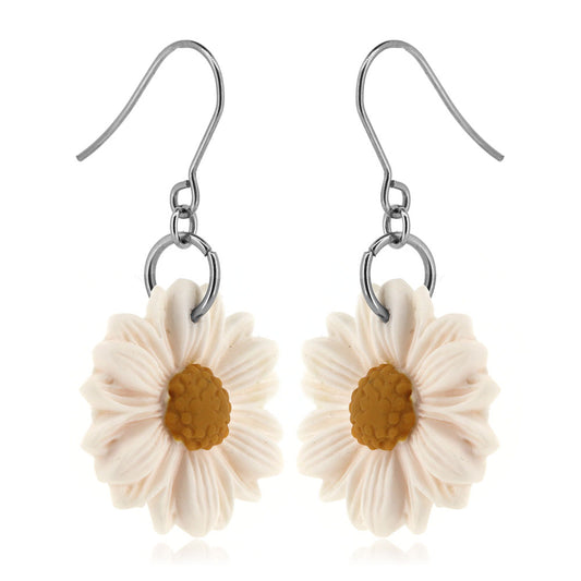 Daisy Polymer Clay Drop Earrings - Surgical Steel Drop Earrings