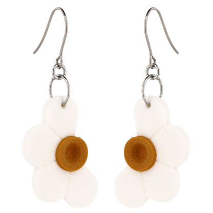 Half Daisy Polymer Clay Drop Earrings - Surgical Steel