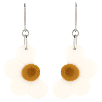 Half Daisy Polymer Clay Drop Earrings - Surgical Steel