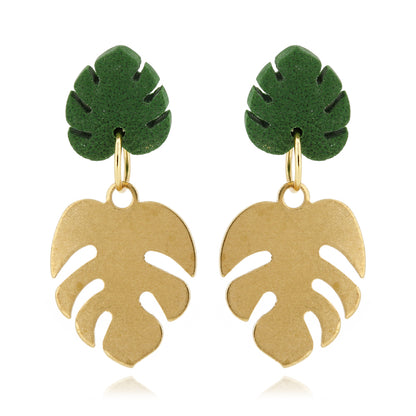 Monstera Charm Polymer Clay Drop Earrings - Surgical Steel Drop Earrings