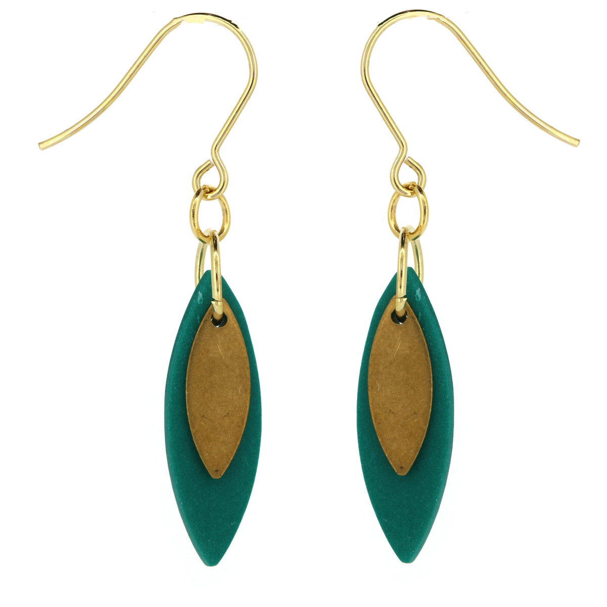 Leaf Shaped Green Polymer Clay Drop Earrings - Brass and Surgical Steel