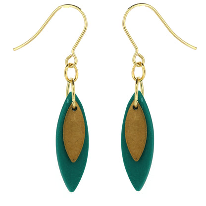 Leaf Shaped Green Polymer Clay Drop Earrings - Brass and Surgical Steel