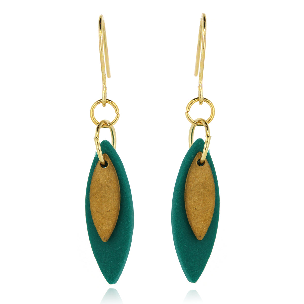 Leaf Shaped Green Polymer Clay Drop Earrings - Brass and Surgical Steel