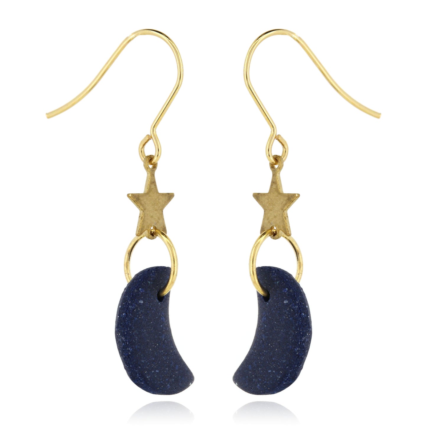 Moon & Star Polymer Clay Drop Stud Earrings - Surgical Steel - Glitter Navy