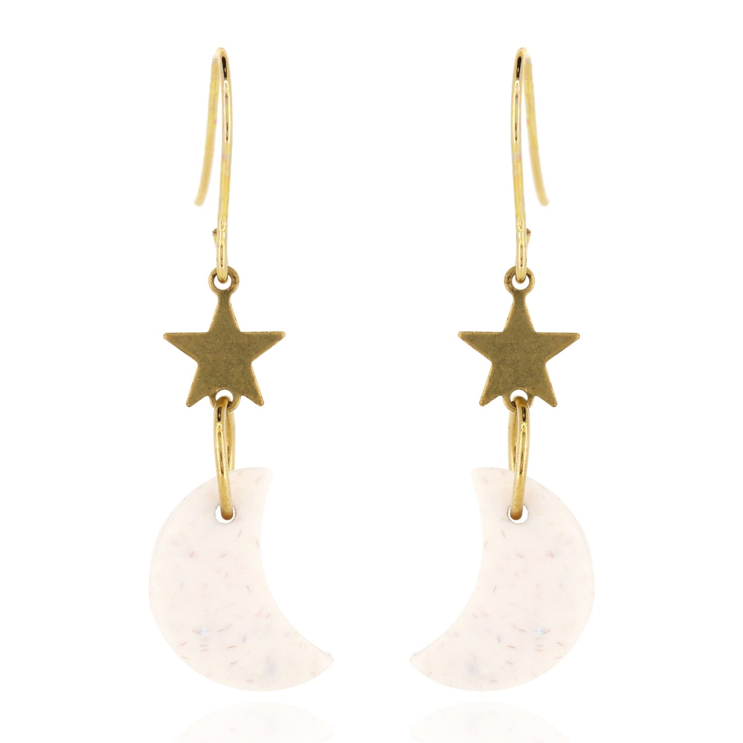 Moon & Star Polymer Clay Drop Stud Earrings - Surgical Steel - Speckled White