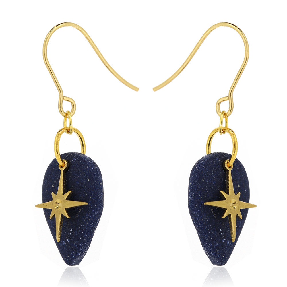 North Star Blue Teardrop Drop Earrings - Brass and Surgical Steel Drop Earrings