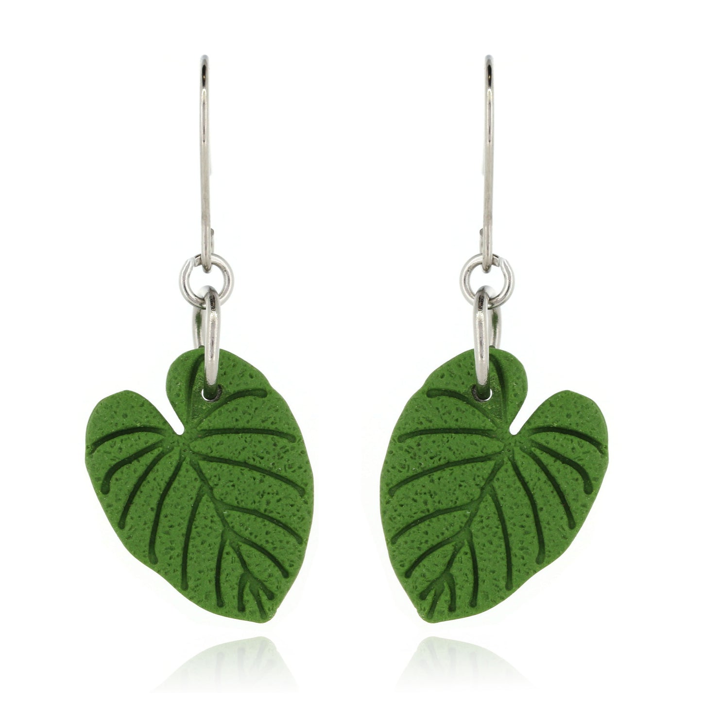 Philodendron Leaf Polymer Clay Drop Earrings - Surgical Steel