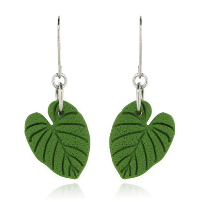 Philodendron Leaf Polymer Clay Drop Earrings - Surgical Steel