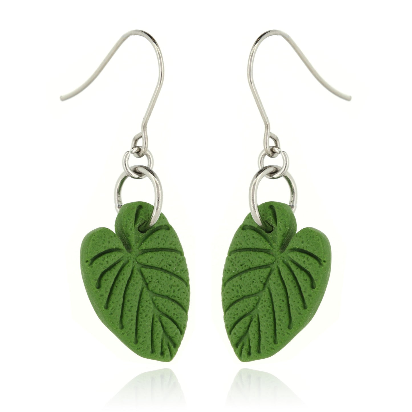 Philodendron Leaf Polymer Clay Drop Earrings - Surgical Steel