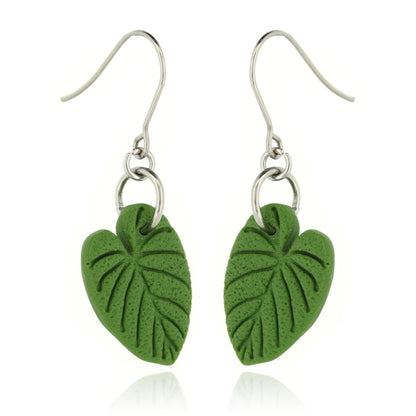 Philodendron Leaf Polymer Clay Drop Earrings - Surgical Steel