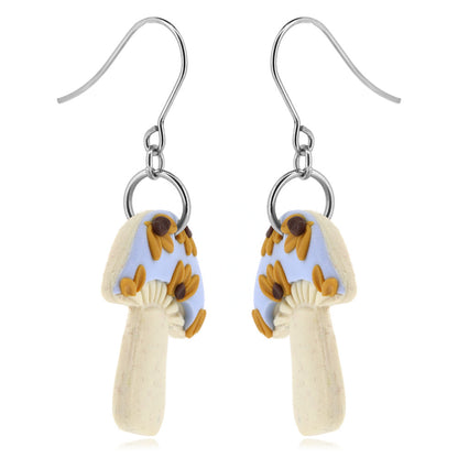 Sunflower Mushroom Polymer Clay Drop Earrings - Surgical Steel Drop Earrings