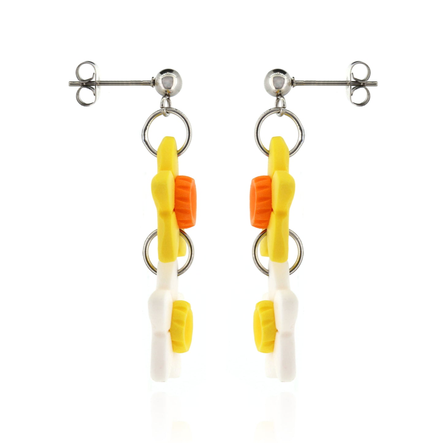 Double Daffodil Polymer Clay Drop Stud Earrings - Surgical Steel