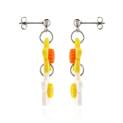 Double Daffodil Polymer Clay Drop Stud Earrings - Surgical Steel