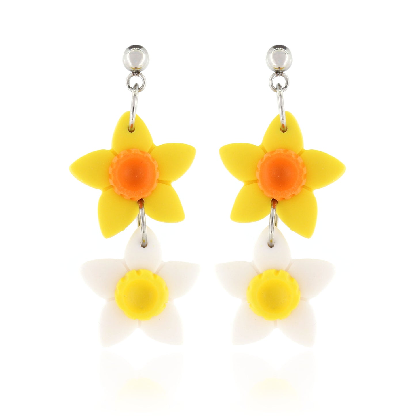Double Daffodil Polymer Clay Drop Stud Earrings - Surgical Steel