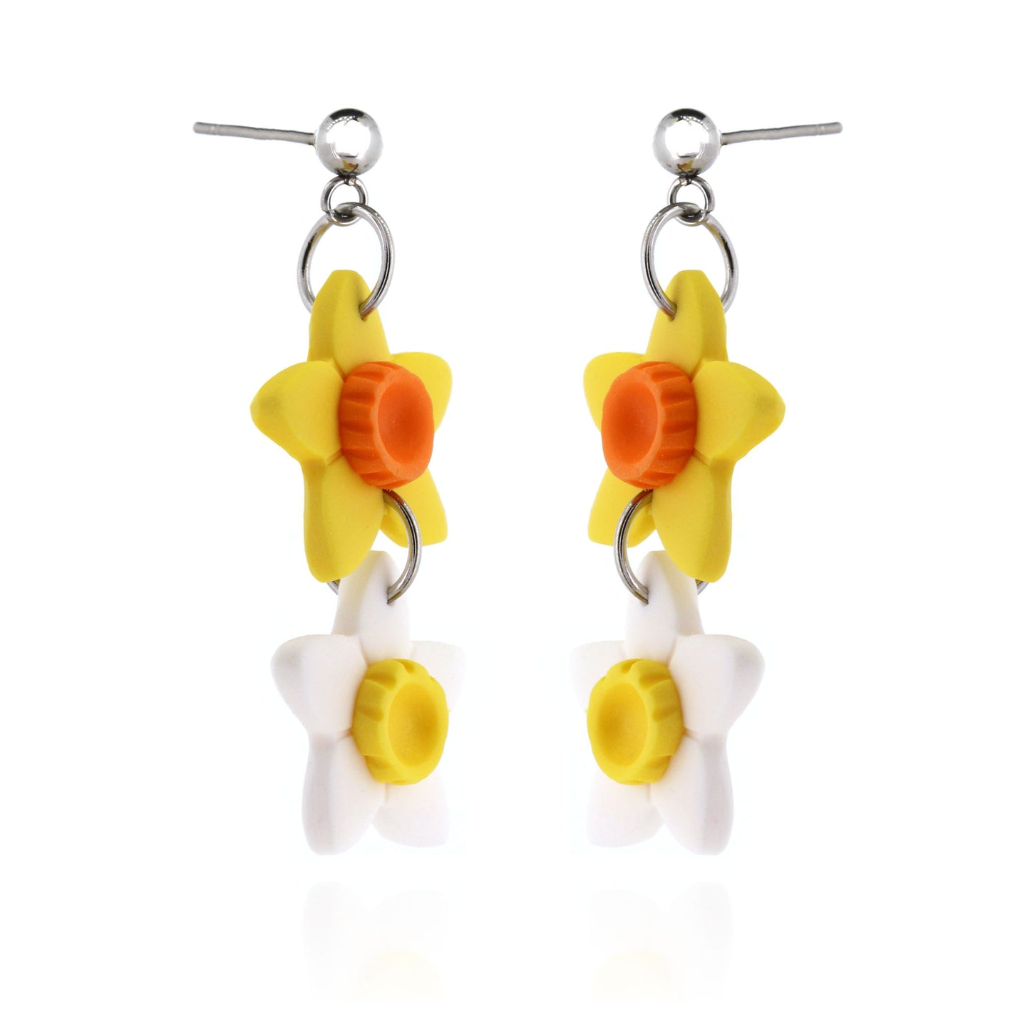 Double Daffodil Polymer Clay Drop Stud Earrings - Surgical Steel
