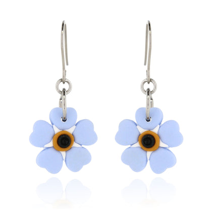 Spring Forget-Me-Knot Polymer Clay Drop Earrings - Surgical Steel
