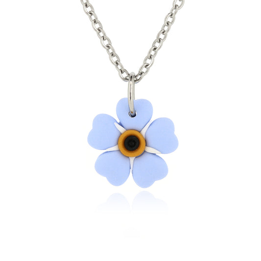 Spring Forget-Me-Knot Polymer Clay Necklace - Surgical Steel Rings