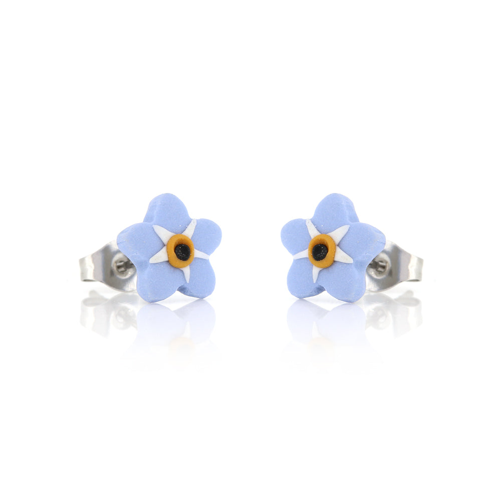 Spring Forget-Me-Knot Polymer Clay Stud Earrings - Surgical Steel Stud Earrings