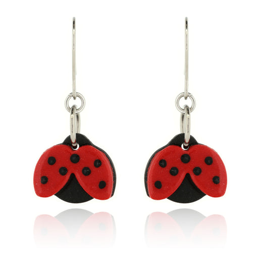 Ladybird Polymer Clay Drop Earrings - Surgical Steel