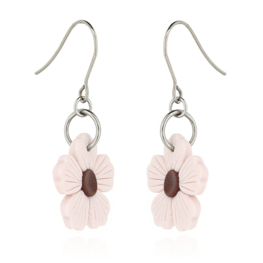 Mauve Flower Polymer Clay Drop Earrings - Surgical Steel