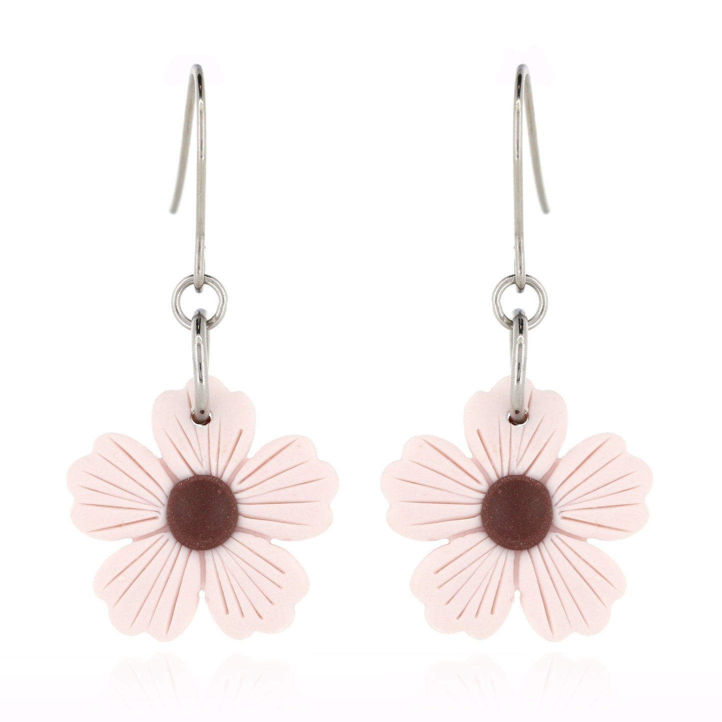 Mauve Flower Polymer Clay Drop Earrings - Surgical Steel