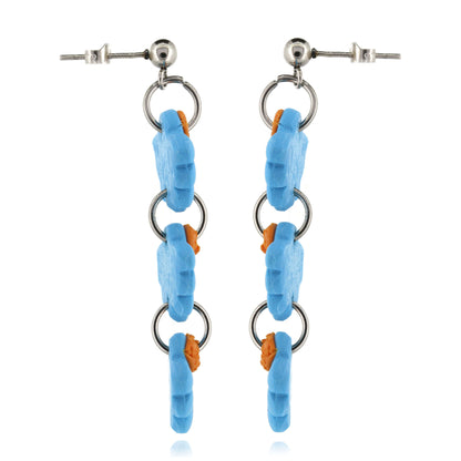 Trio Blue Flower Polymer Clay Drop Stud Earrings - Surgical Steel