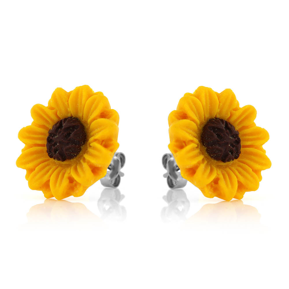 Sunflower Polymer Clay Stud Earrings - Surgical Steel Stud Earrings