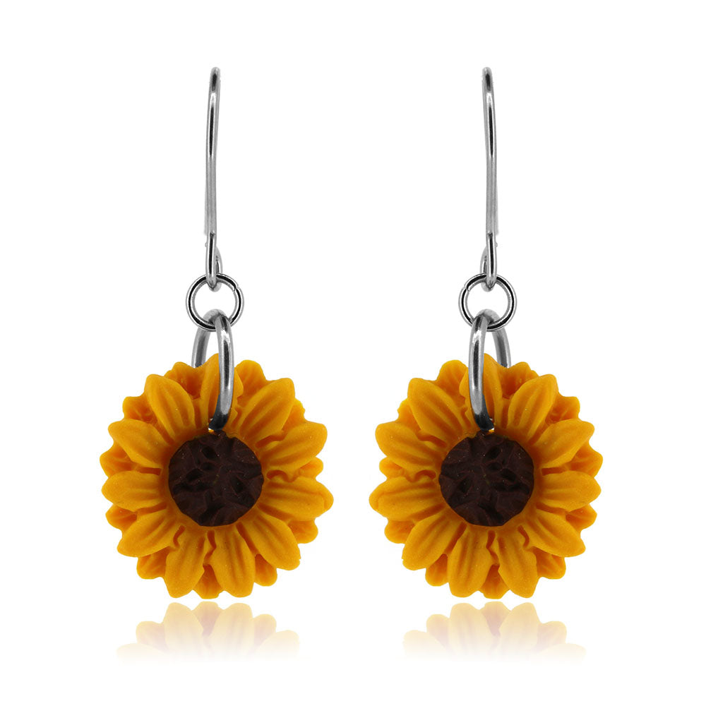 Sunflower Polymer Clay Drop Earrings - Surgical Steel Drop Earrings