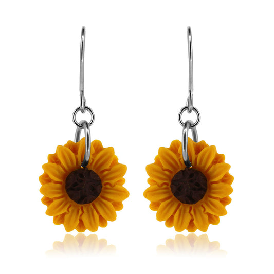 Sunflower Polymer Clay Drop Earrings - Surgical Steel Drop Earrings