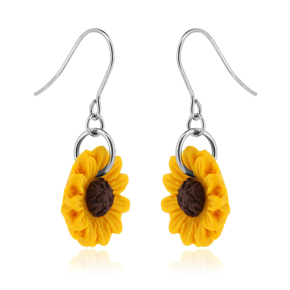 Sunflower Polymer Clay Drop Earrings - Surgical Steel Drop Earrings