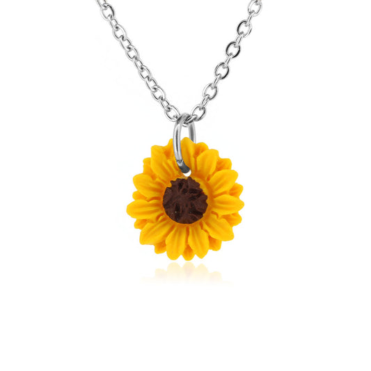 Sunflower Polymer Clay Necklace - Surgical Steel Necklace