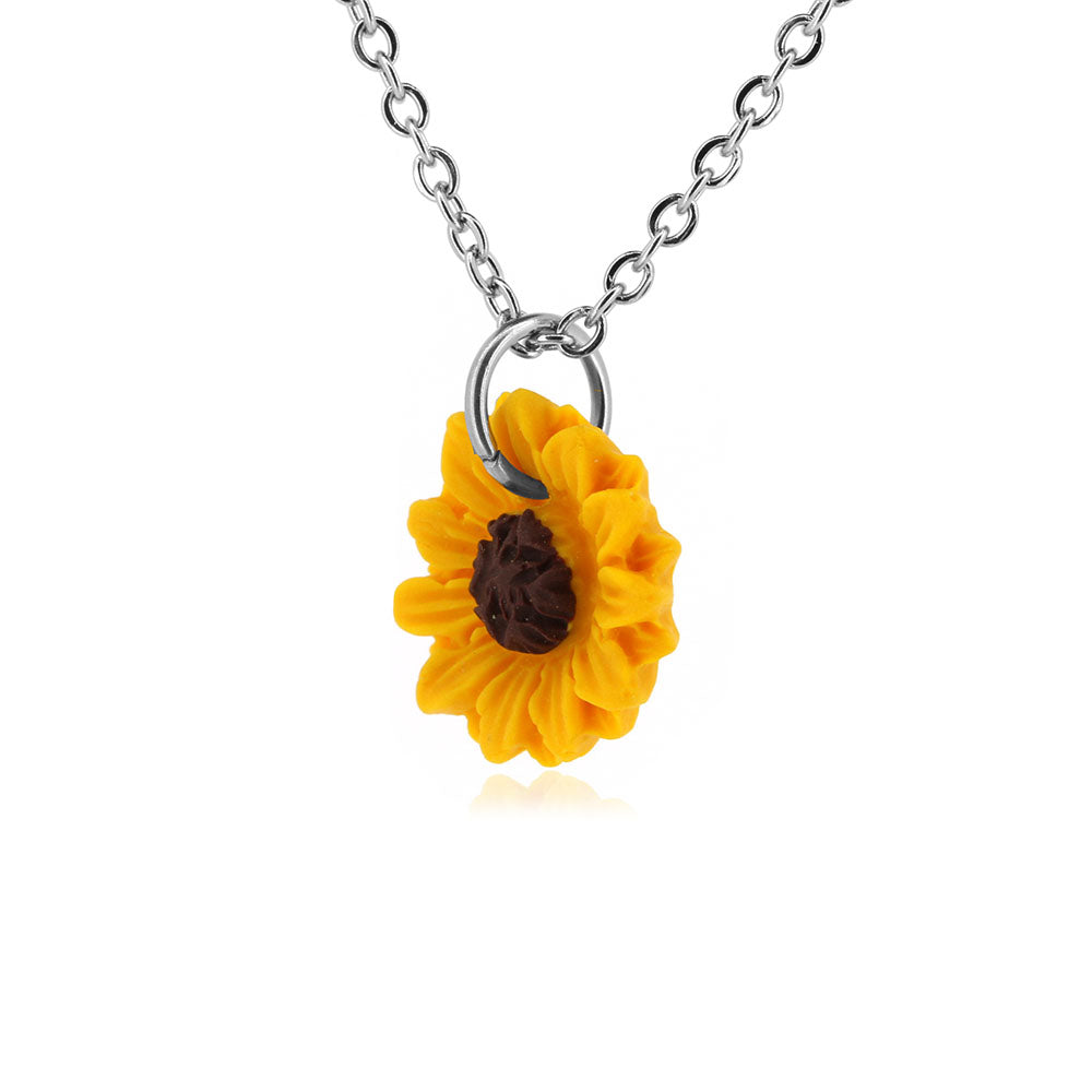 Sunflower Polymer Clay Necklace - Surgical Steel Necklace