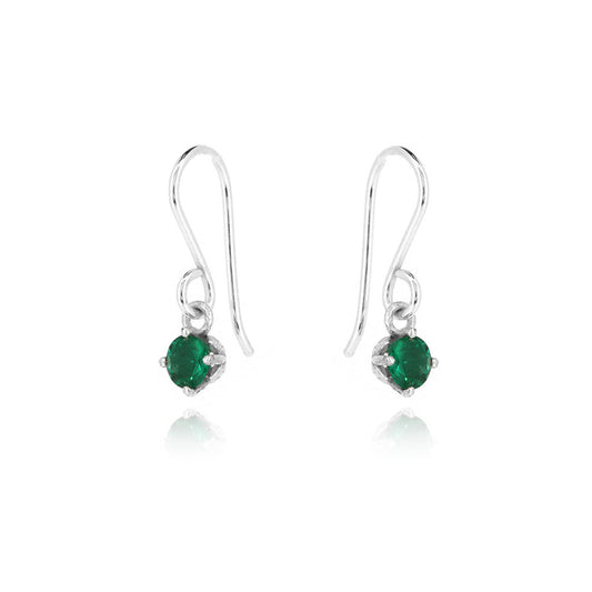 Glade Lab-Grown Emerald 4mm Drop Earrings - Sterling Silver Drop Earrings