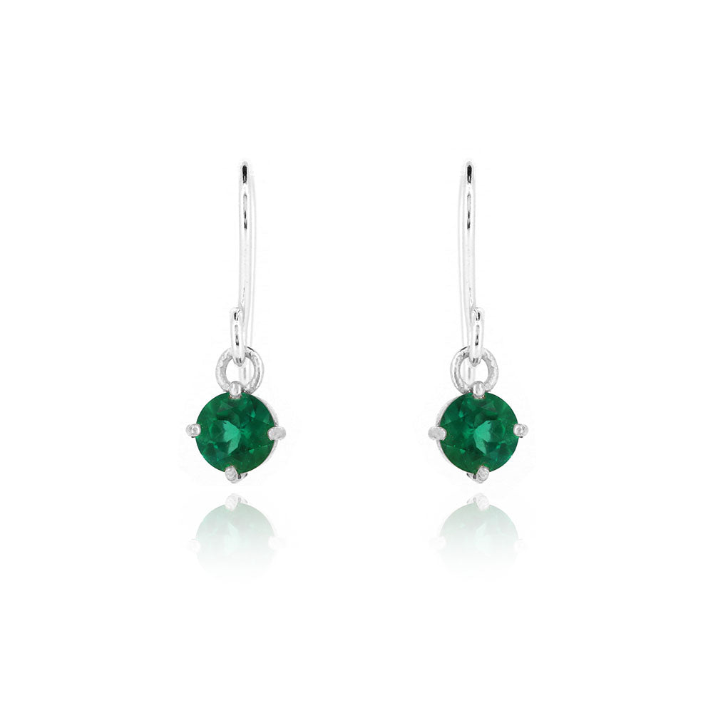 Glade Lab-Grown Emerald 5mm Drop Earrings - Sterling Silver Drop Earrings