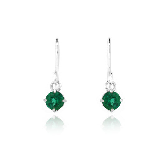 Glade Lab-Grown Emerald 5mm Drop Earrings - Sterling Silver Drop Earrings
