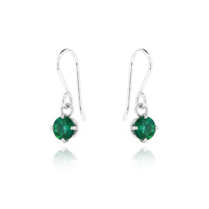 Glade Lab-Grown Emerald 5mm Drop Earrings - Sterling Silver Drop Earrings
